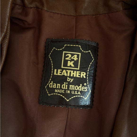 Vintage Rare 24K By Dan Di Modes Brown Leather Belted Trench Coat Fall - Picture 8 of 16